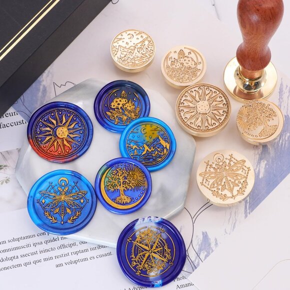 Galaxy Universe Wax Seal Stamp Set, Vintage 6 Pcs Sealing Wax Stamp Heads and 1 - Picture 5 of 6